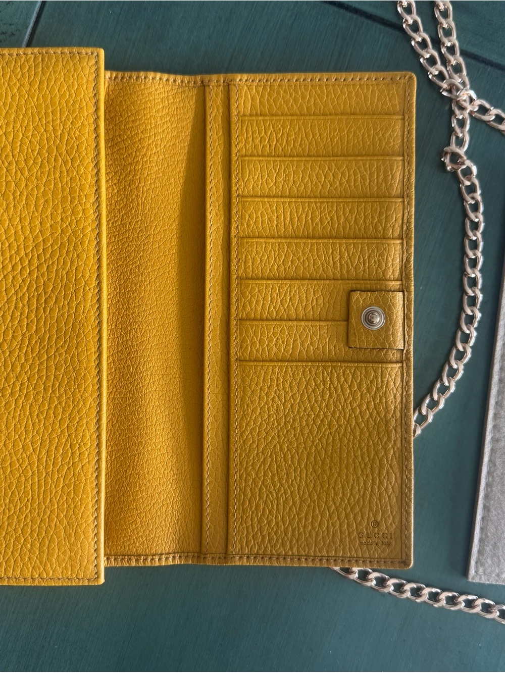 Gucci Yellow Pebbled Leather Chain Crossbody Wallet - Picture 8 of 12